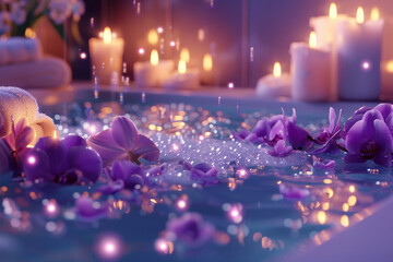 Soft chromatic decoration with aromatic candles and wellness aesthetics