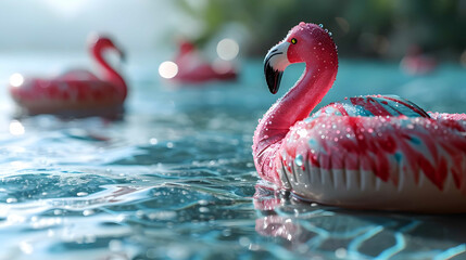 Flamingo floatie on pastel blue background 3d rendering