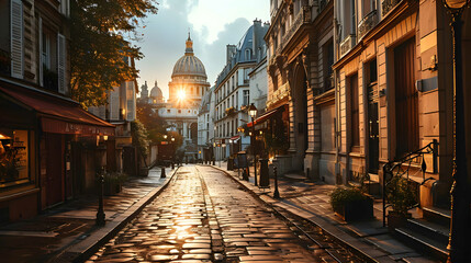 Paris street overlooking the Pantheon, Europe - obrazy, fototapety, plakaty