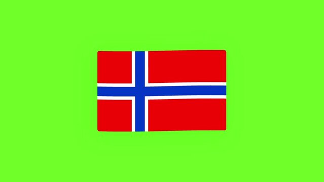 Norway Flag isolated on Green Screen background. National Norway Flag Waving Animation on green screen. 2d Motion Graphics Animation