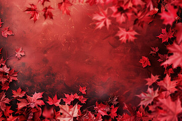 Maple Leaves on Red Background Canada Day Celebrating Copy Space 

 - obrazy, fototapety, plakaty