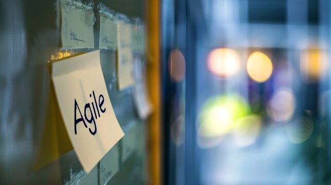 Scrum Agile business board with a sticky note with the word "Agile"