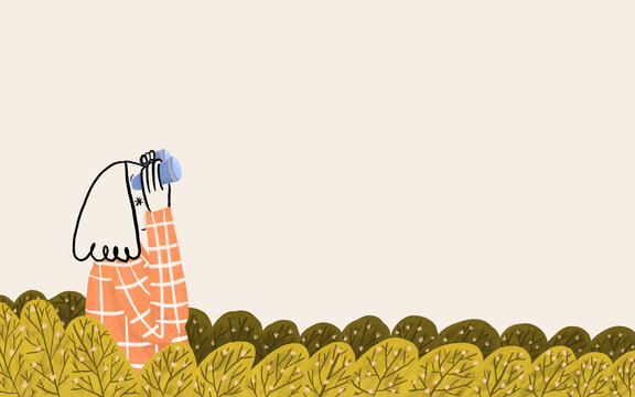 Creative illustration of person enjoying nature with camera