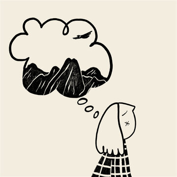 Contemplative person imagining a stormy cloud