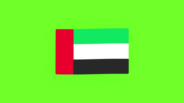 United Arab Emirates Flag on Green Screen background. Dubai or UAE Flag Waving Animation on green screen. 2d Motion Graphics Animation