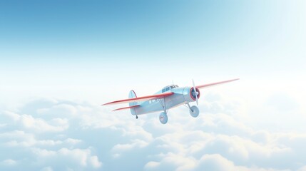 Obraz premium Airplane flying in the cloudy sky.