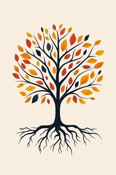 A bright minimalist image of a tree with branches and leaves where each leaf symbolizes a person