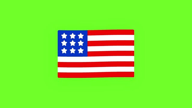 America Flag on Green Screen background. American or USA Flag Waving Animation on green screen. 2d Motion Graphics Animation