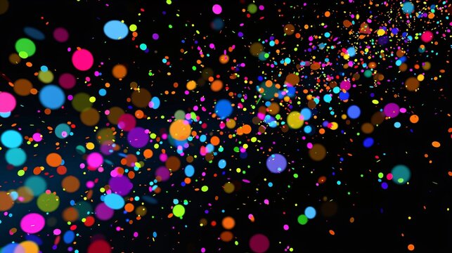 Colorful confetti dots in motion on black background vector illustration