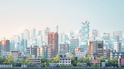 Minimalist cityscape with both upscale and modest dwellings