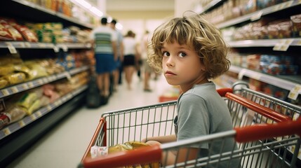 Anxious Child in Shopping Cart