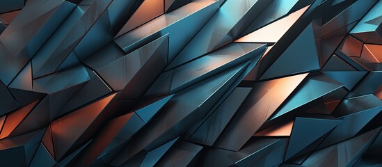 A detailed closeup of a 3D geometric pattern in electric blue, reminiscent of an automotive exterior design. The pattern features intricate triangles and a sleek, modern style - obrazy, fototapety, plakaty