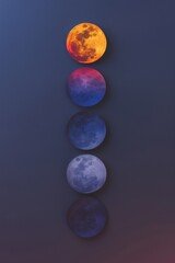 Minimalist paper cut moon phases, colorful night sky