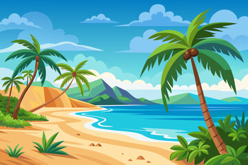 Fototapeta na wymiar beach background with sand an d palm trees on the side