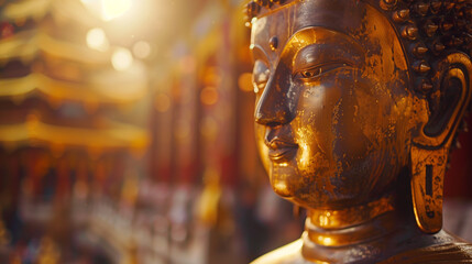 close-up of a golden Buddha statue,ai
