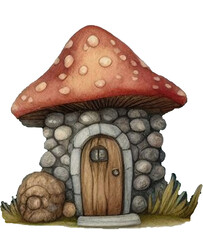 isolated watercolors mushroom cottage clipart