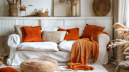 Cozy Lifestyle Illustrate the comfort of home in peach fuzz color, ai