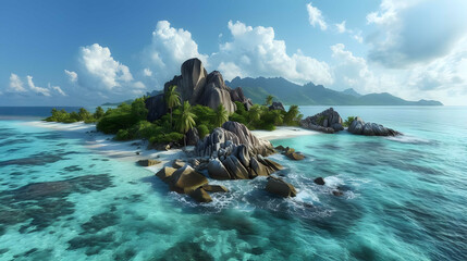 Anse Source D'Argent - the most beautiful beach of Seychelles La Digue Island, Seychelles - obrazy, fototapety, plakaty