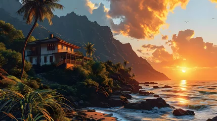 Fototapeten Illustration of a beautiful view of Hawaii, USA © noah