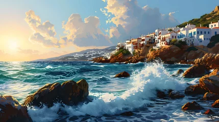 Foto op Plexiglas Illustration of beautiful view of Mykonos island, Greece © noah