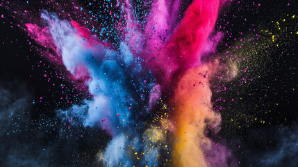 Explosion of colored powder on black background . Generative Ai - obrazy, fototapety, plakaty