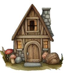isolated watercolors house and mushroom clipart