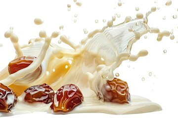 splash of milk and dates juice isolated on white