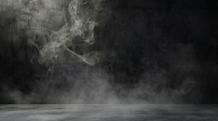 Empty dark abstract cement wall and studio room with smoke float up interior texture. Generative Ai - obrazy, fototapety, plakaty