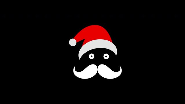 santa hat with a mustache icon concept loop animation video with alpha channel