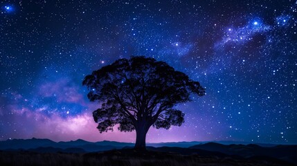 Obraz na płótnie Canvas A Single Epic Tree under Aurora Borealis Background created with Generative AI Technology
