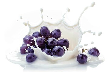splash of milk and grapes isolated on white 