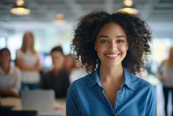 Happiness at Work: Young African American Woman Smiling in Office - 768319642