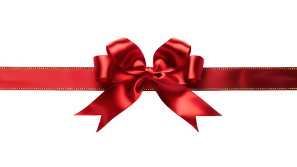 Gleaming Satin Red Ribbon with Bow: Elegant Decorative Element on Transparent Background