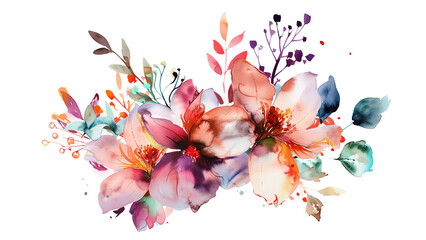 Beautiful Watercolor Flowers on Transparent Background