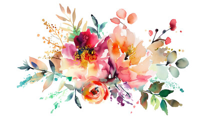 Watercolor flower arrangement: Beautiful flowers on transparent background