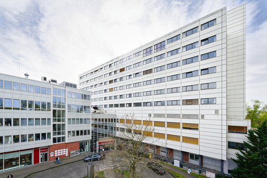 Cologne, Germany March 26 2024: view of the building of the heilig geist hospital with main entrance in cologne longerich