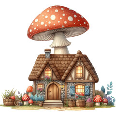 isolated watercolors mushroom cottage clipart