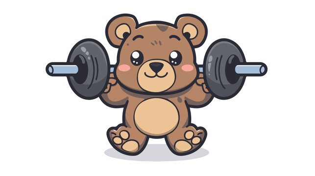 Adorable and Cute Cartoon Bear lifting dumbbell