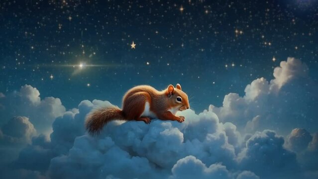 squirrels playing on the clouds, seamless looping 4k animation video background 