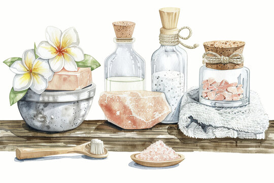 A tranquil spa still life scene, capturing the essence of relaxation and aromatherapy