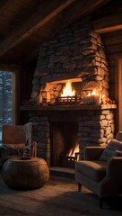 Rustic Hearth: Warmth and Tradition in a Cabin Fireplace