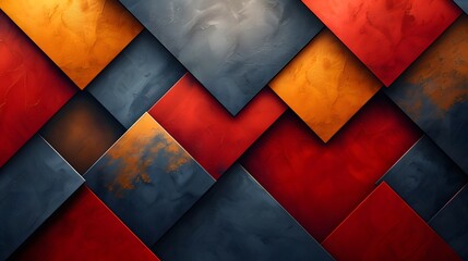 Modern Artistic Wall Design with Vibrant Red, Orange, and Dark Blue Textured Tiles