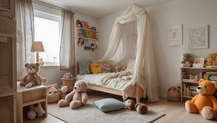 Child's Haven: Cozy and Whimsical Kids' Room with Plush Toy Collection
