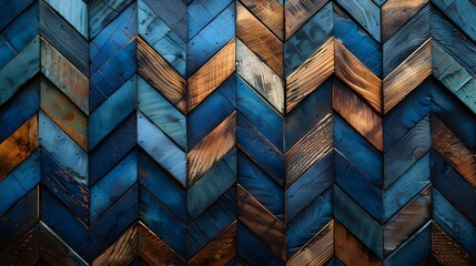 Blue Chevron Wooden Wall: Modern Interior Design Aesthetics