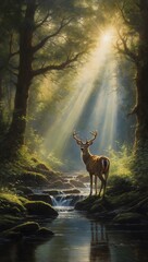 Forest Dawn: Majestic Deer in a Sunlit Glade