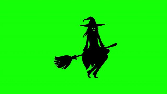 witch on a broom icon concept loop animation video with alpha channel