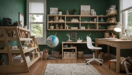 Explorer's Cove: Educational Kids' Room with World Map and Creative Elements