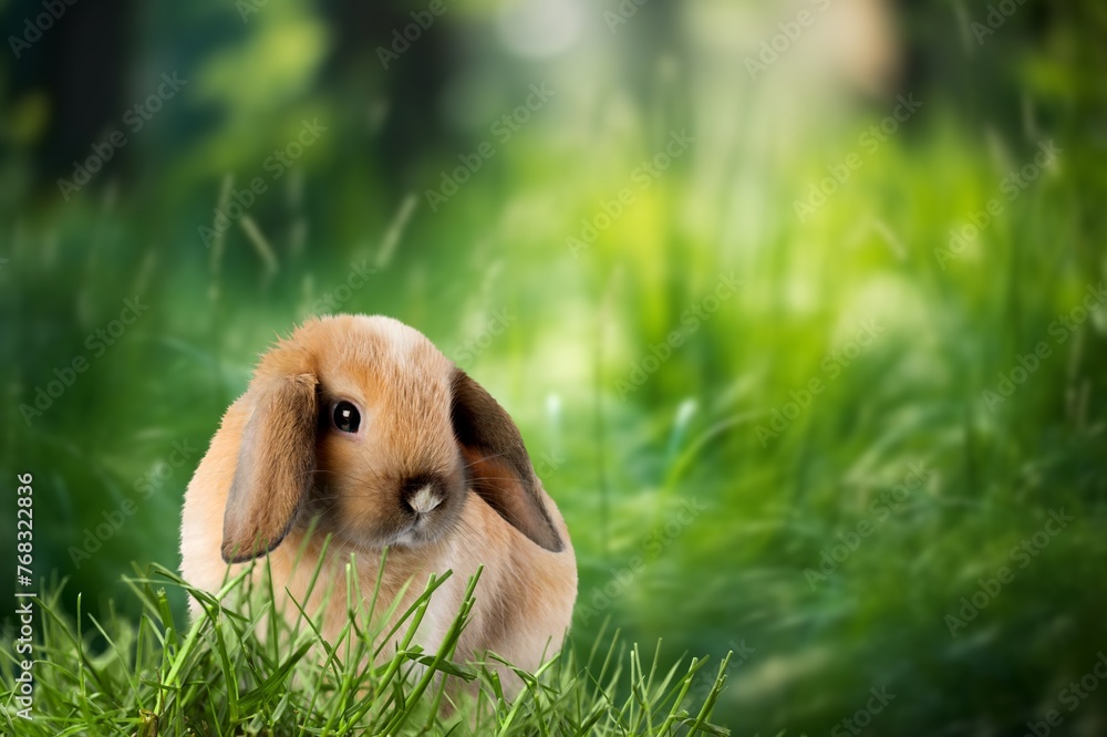 Canvas Prints Young cute bunny hare at green glass