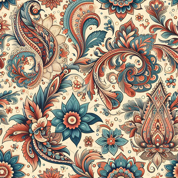 seamless paisley pattern  vector, flower, design, floral, wallpaper, ornament, texture, art, decoration, vintage,Ai generated 