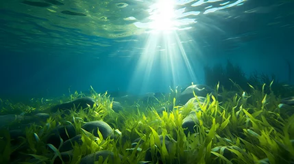 Gordijnen Underwater landscape with green seagrass at the bottom of the sea © Derby